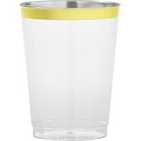 Bordered Trimmed Plastic Reusable Cups, Clear/Gold, 10-oz, 20-pk, for Christmas/New Year's Eve/Graduation Front_Elevated