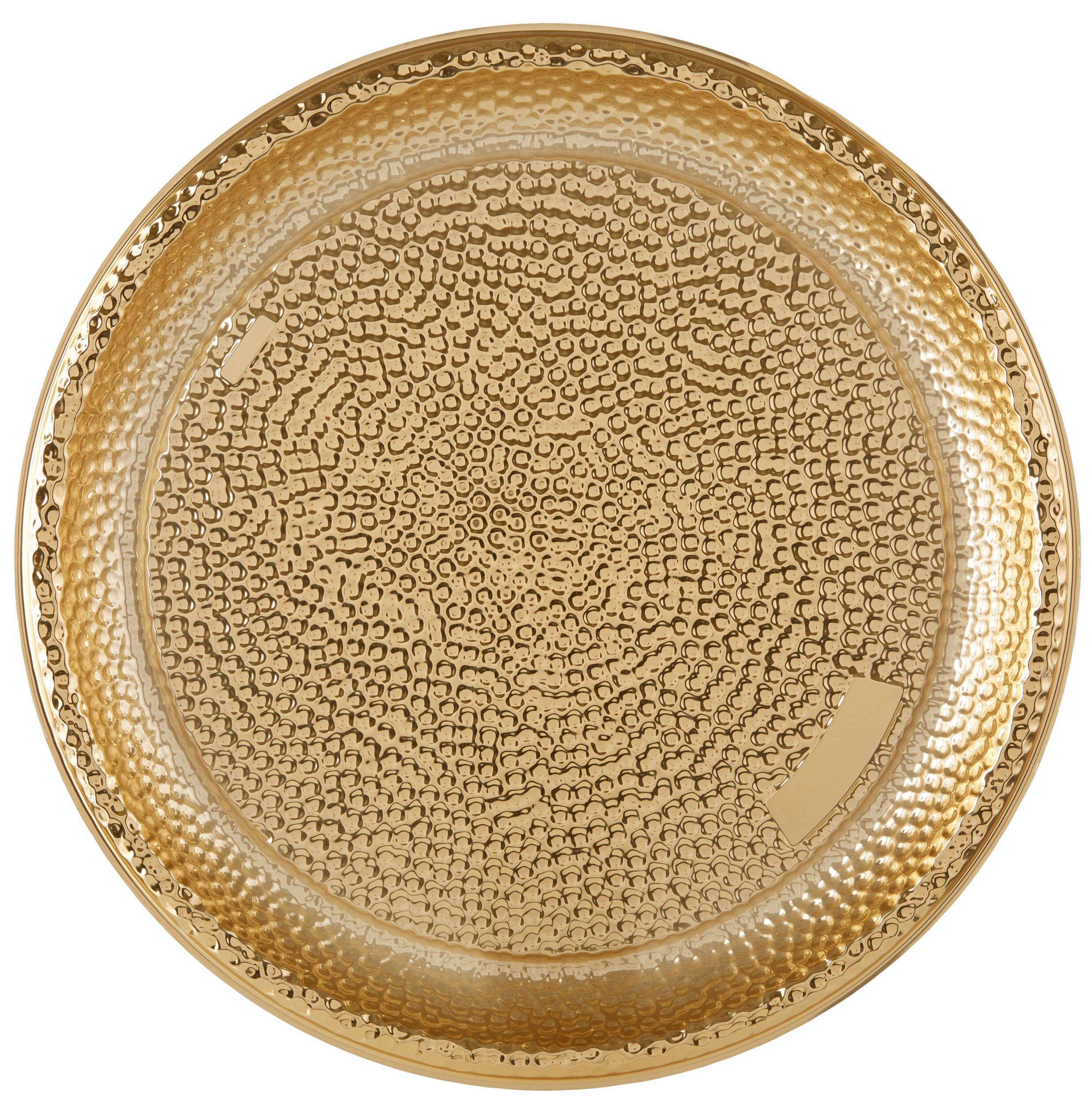 Round Hammered Plastic Reusable Serving Tray, Gold, 16-in, for ...