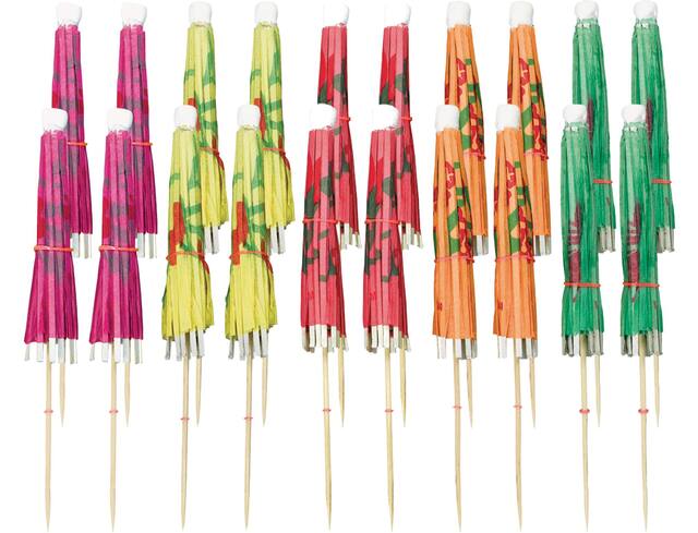Parasol, pics à cocktail, mariages, anniversaires, couleurs variées, paq. 20 Front_Flat
