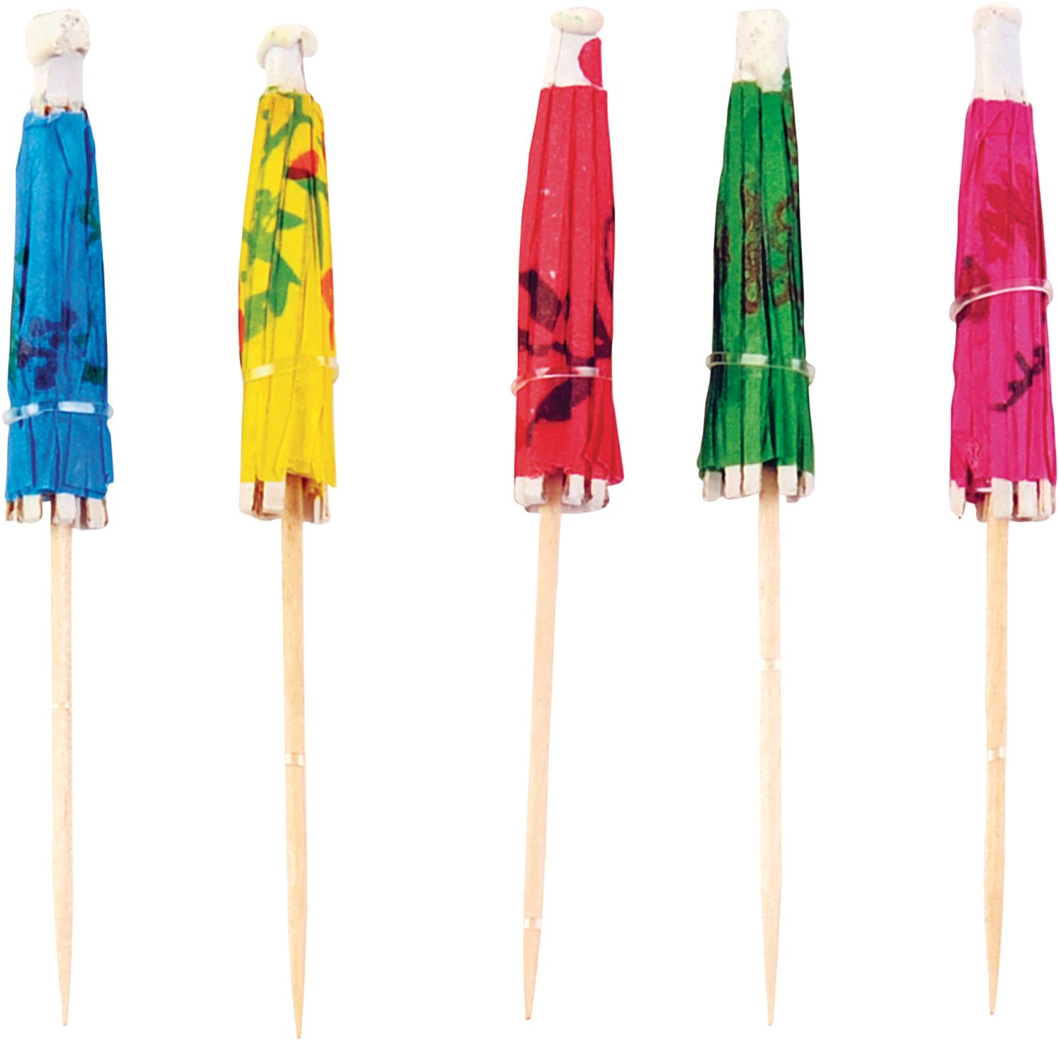 Parasol, pics à cocktail, mariages, anniversaires, couleurs variées, paq. 20 Front_Flat