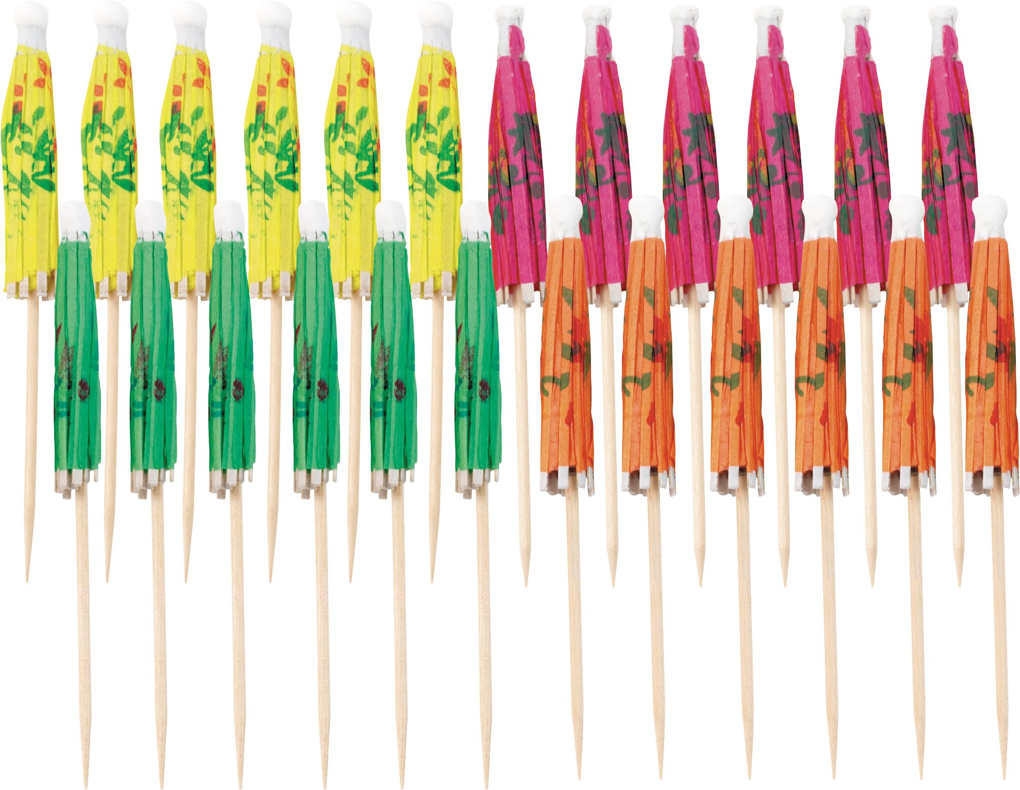 Cure-dents en bois en forme de parasol, pour anniversaire, fête, couleurs variées, 4&nbsp;po, paq. 120 Overhead_Flat