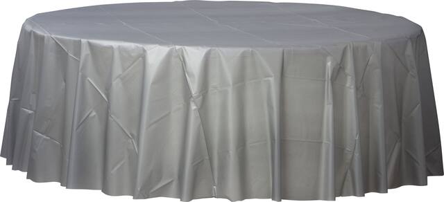 Silver Plastic Round Table Cover Front_Elevated