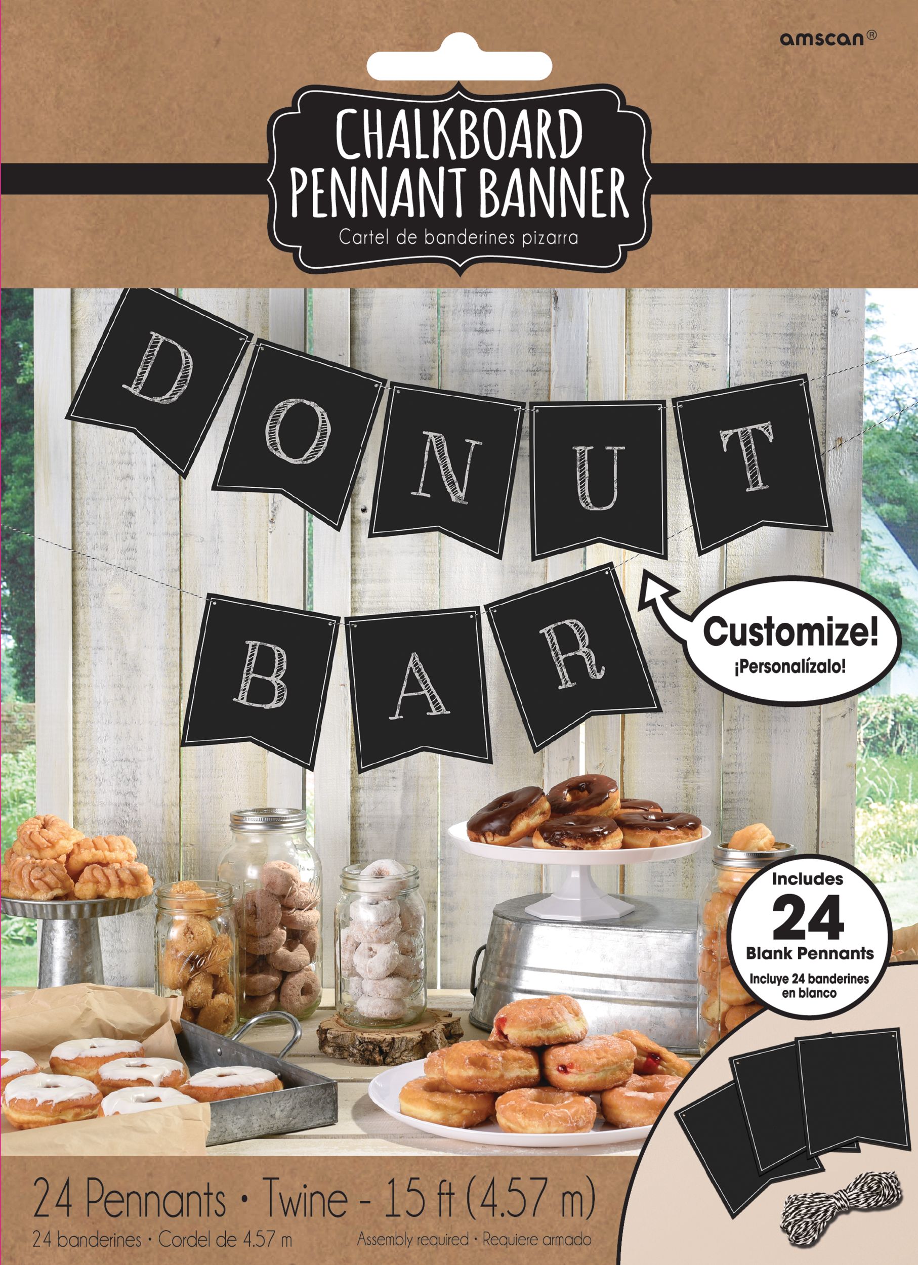 Chalkboard Pennant Hanging Garland Banner Decoration, Black, 15-ft, for Wedding/Birthday/Baby Shower Front_Flat