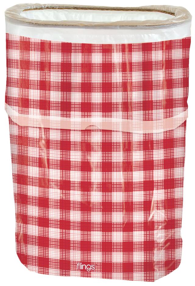 Poubelle escamotable en plastique réutilisable, pour fêtes d'anniversaire, fête, guingan rouge, 15 x 10 x 22&nbsp;po Front_Elevated