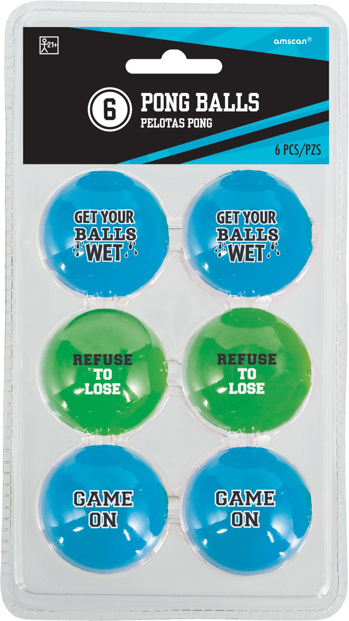 Funny Text Plastic Pong Balls for Table Tennis, Beer Pong, Party, Assorted Colours, 6-pk Front_Flat