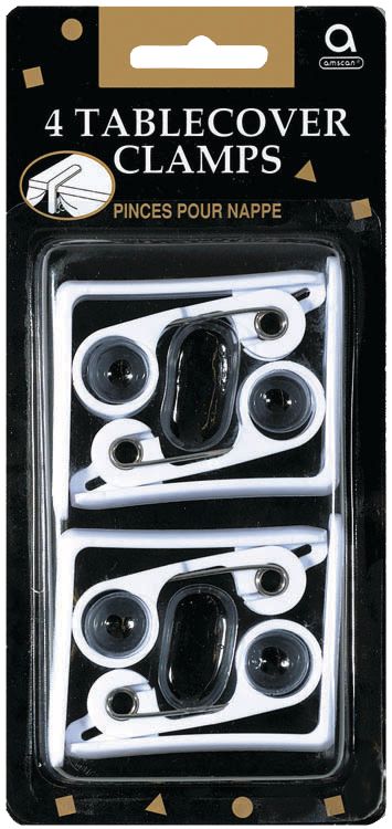 Pinces de nappe en plastique pour fêtes d'anniversaire, fête, anniversaire, blanc, paq. 4 Front_Flat