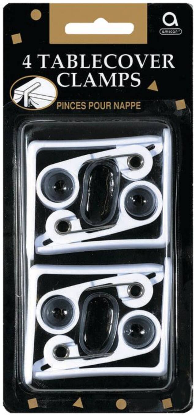 Plastic Table Cover Clamps, White, 1.25-in, 4-pk, for Christmas/Thanksgiving/New Year's Eve/Birthday Party Front_Flat