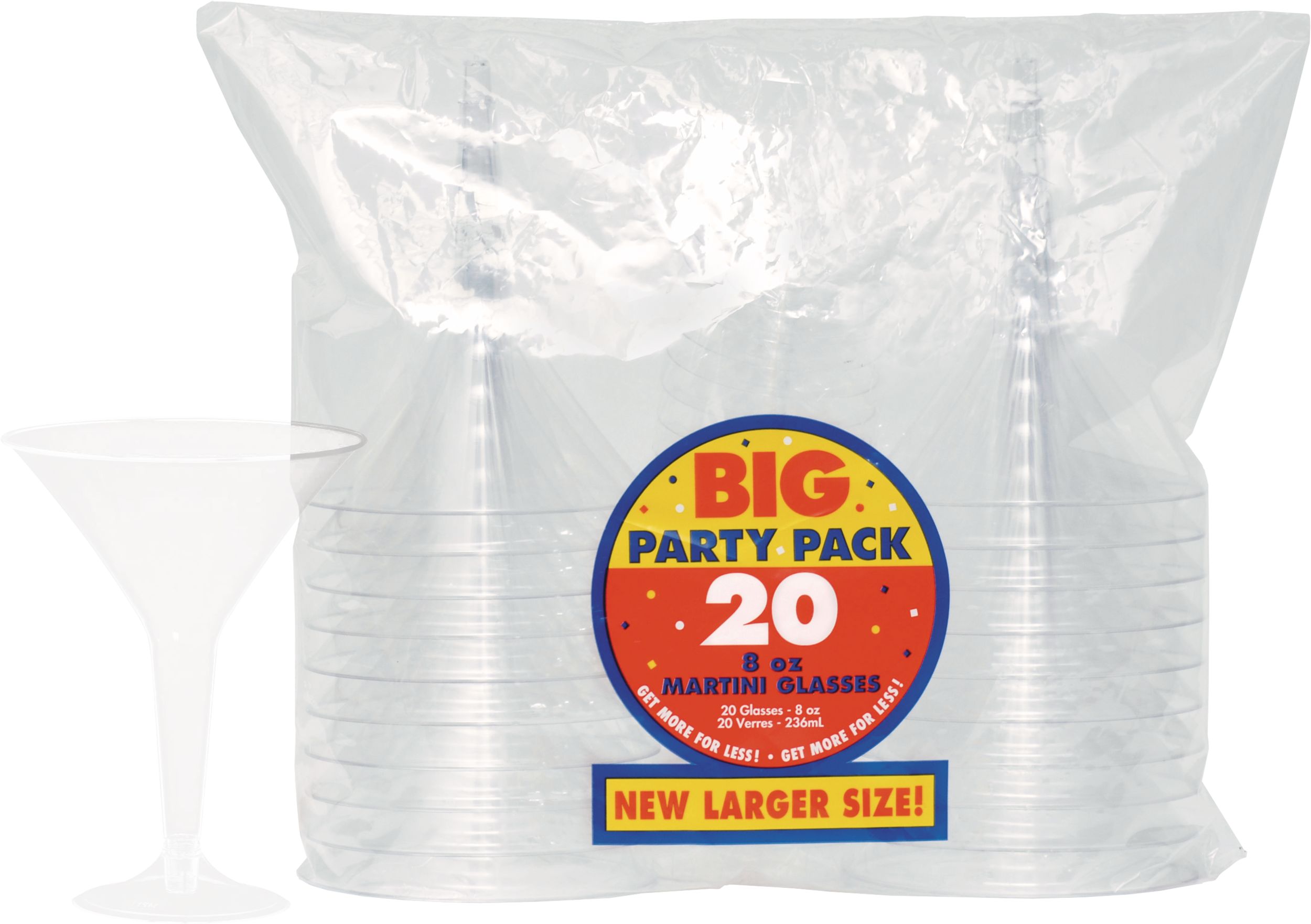Big Party Pack Plastic Reusable Martini Glasses, Clear, 8-oz, 20-pk, for Christmas/Thanksgiving/New Year's Eve/Birthday Party Composite_or_Mixed