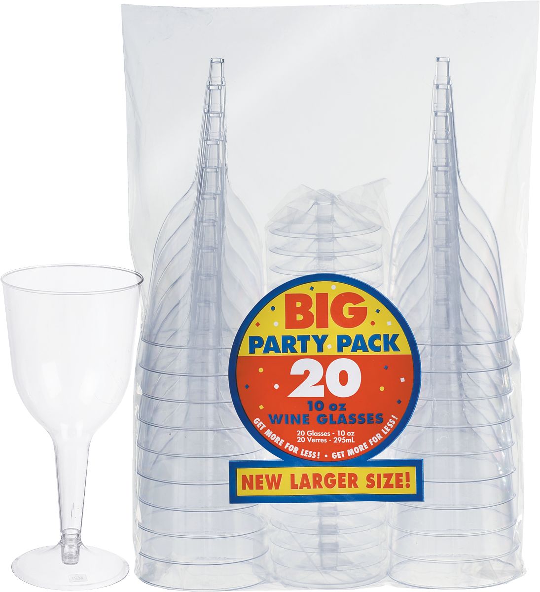 Big Party Pack Plastic Reusable Wine Glasses, Clear, 11-oz, 20-pk, for Christmas/Thanksgiving/New Year's Eve/Birthday Party Composite_or_Mixed