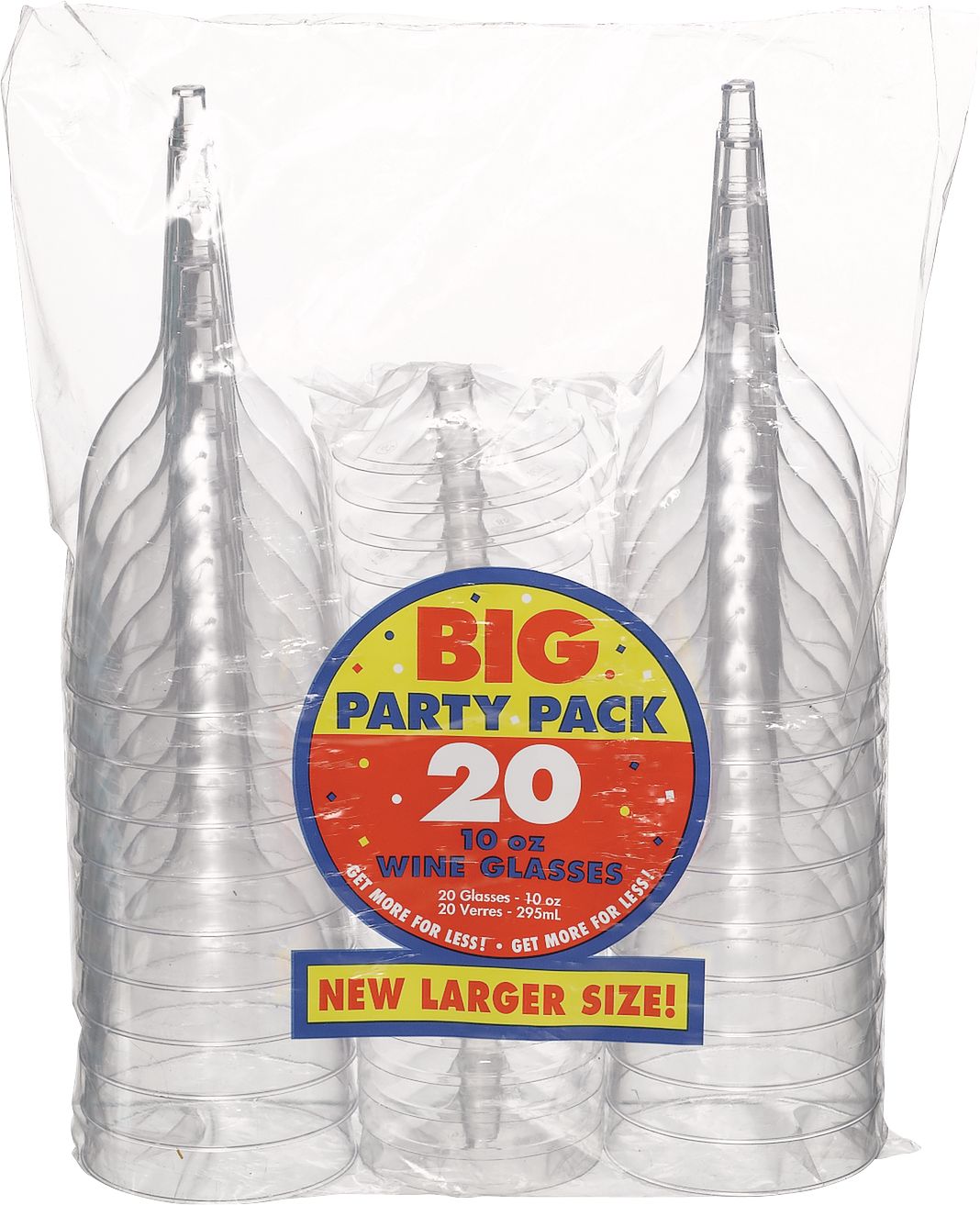 Big Party Pack Plastic Reusable Wine Glasses, Clear, 11-oz, 20-pk, for Christmas/Thanksgiving/New Year's Eve/Birthday Party Front_Flat