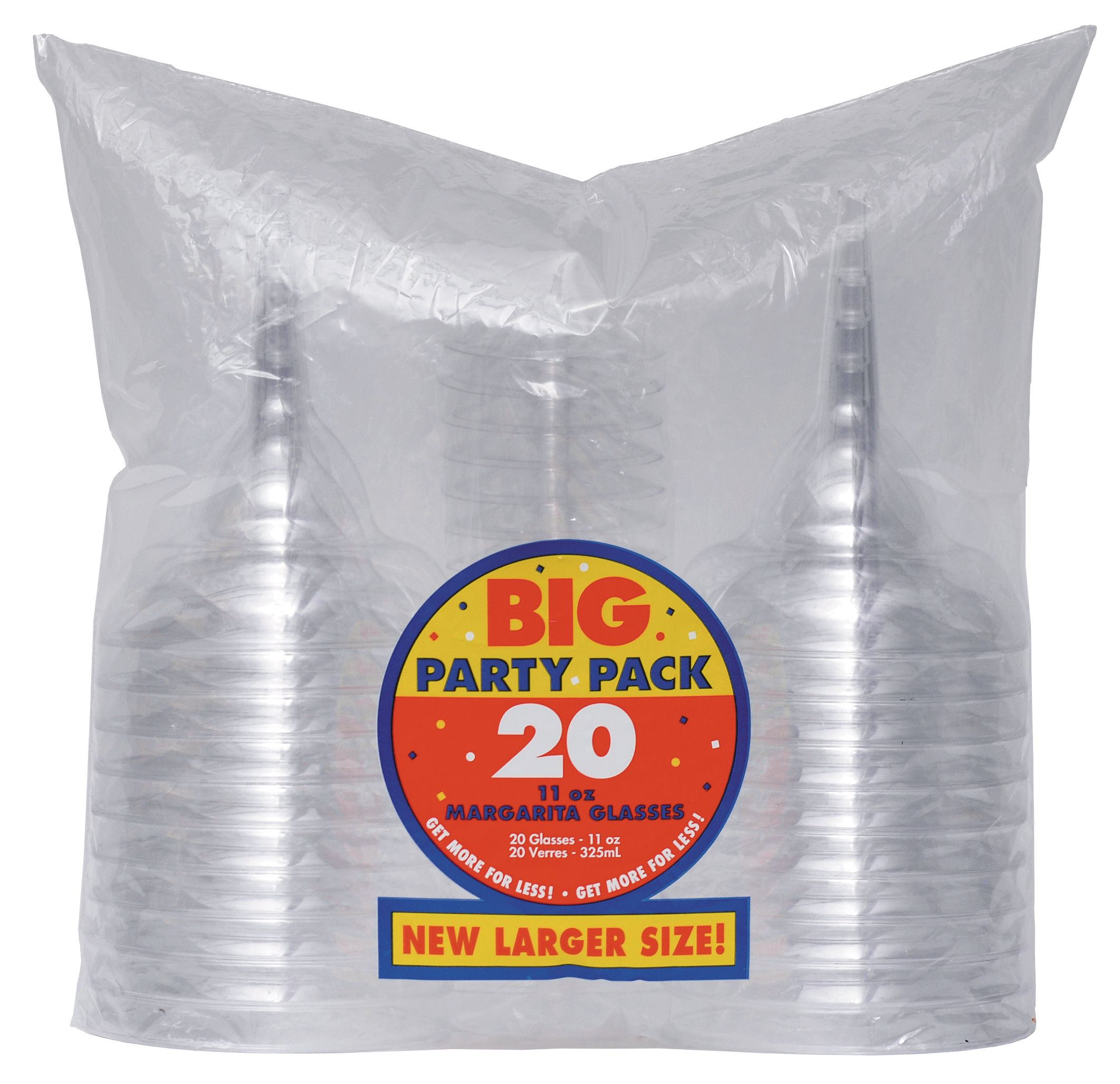 Big Party Pack Plastic Reusable Margarita Glasses, Clear, 11-oz, 20-pk, for Christmas/Thanksgiving/New Year's Eve/Birthday Party Front_Flat