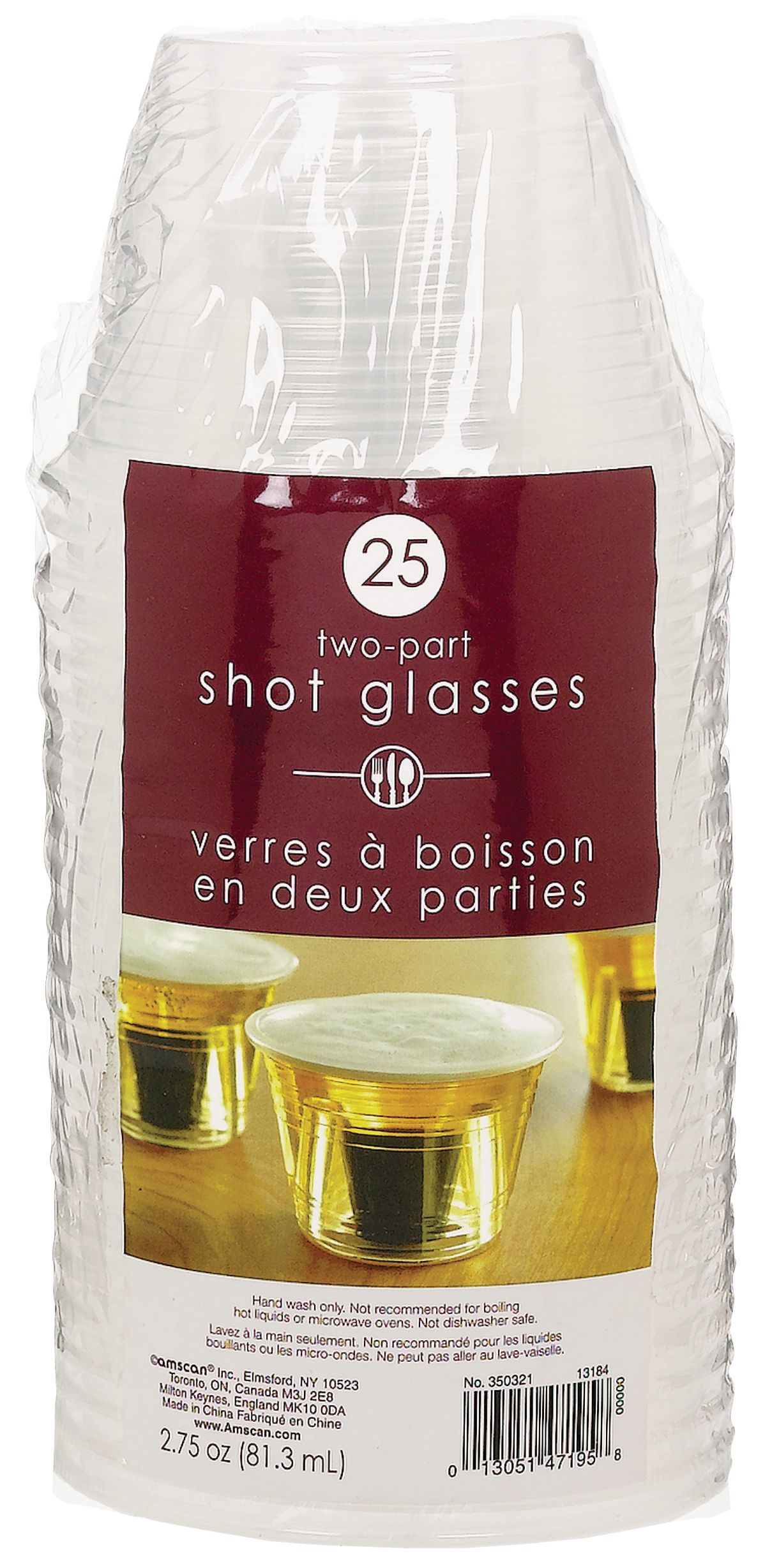 Plastic Two-Part Shot Glasses, Clear, 1-oz, 25-pk, for New Year's Eve/Graduation/Christmas/Birthday Party Front_Flat