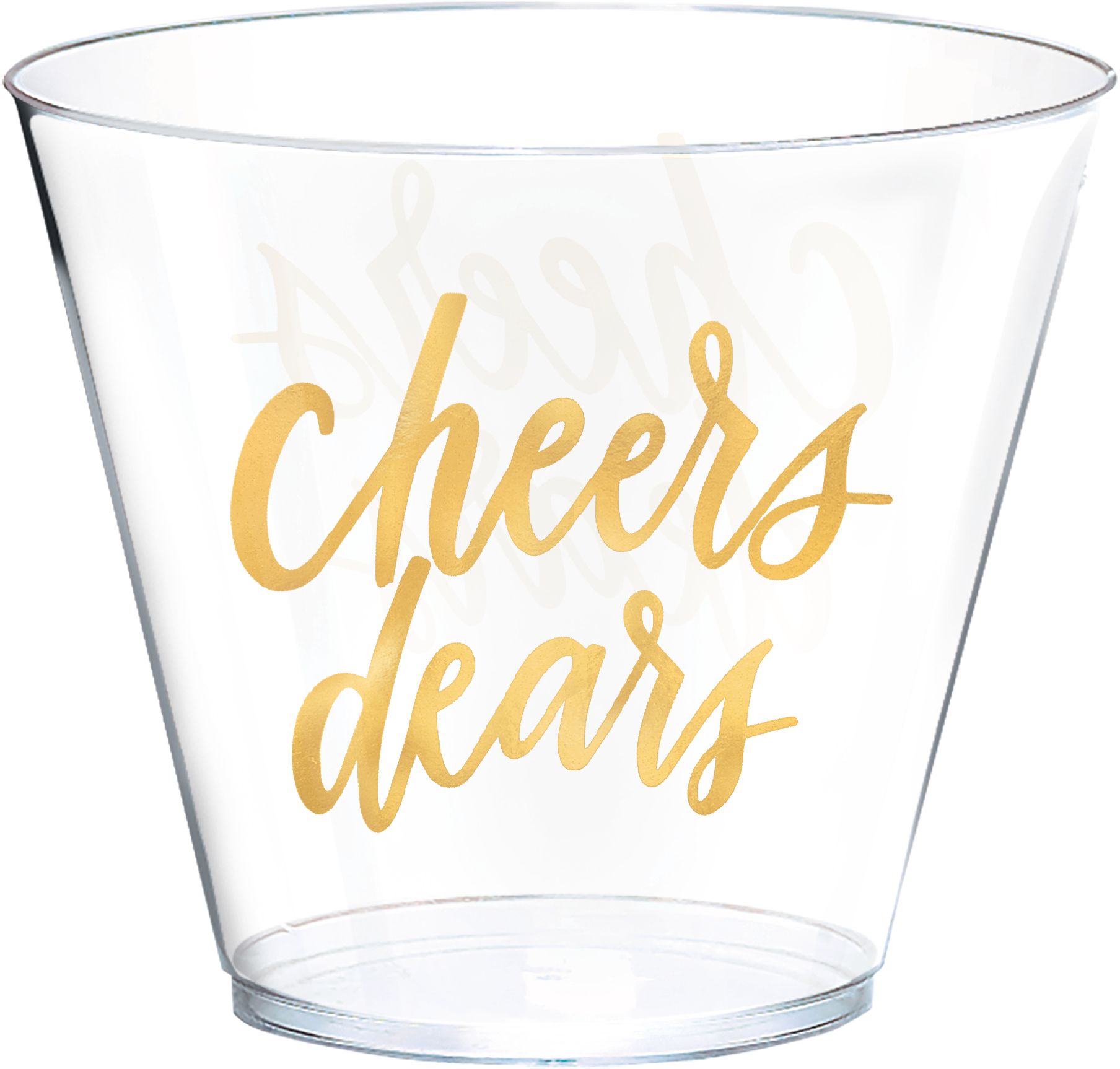 Metallic Gold Cheers Dears Plastic Cups, 30-pk Front_Elevated