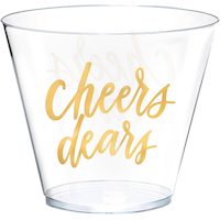 Gobelet en plastique Cheers Dears, doré métallisé, paq. 30 Front_Elevated