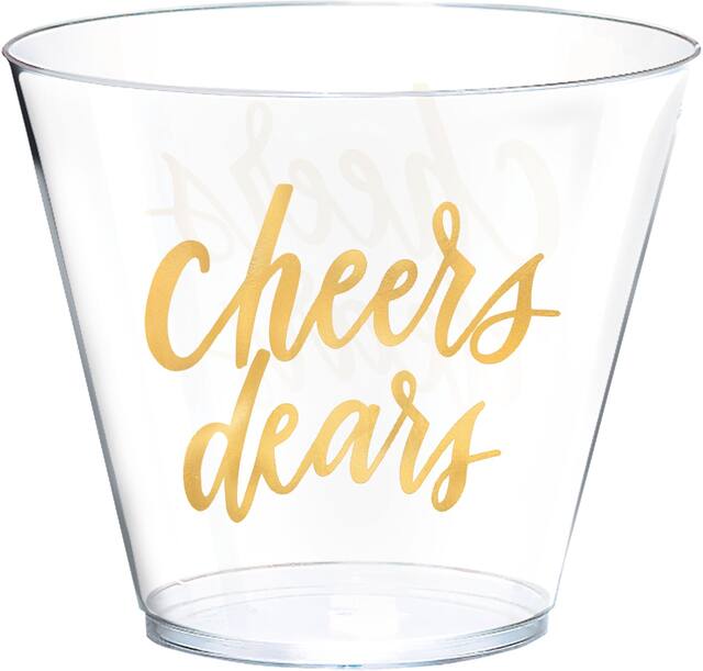 Gobelet en plastique Cheers Dears, doré métallisé, paq. 30 Front_Elevated