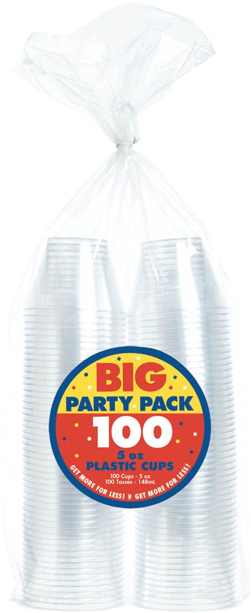 Big Party Pack Plastic Reusable Tumbler Cups, Clear, 5-oz, 88-pk, for Christmas/Thanksgiving/New Year's Eve/Birthday Party Front_Flat
