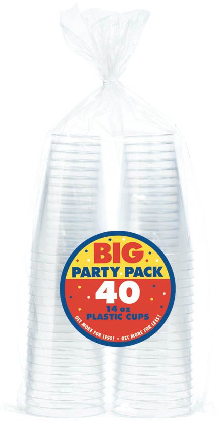 Big Party Pack Plastic Reusable Tumbler Cups, Clear, 14-oz, 32-pk, for Christmas/Thanksgiving/New Year's Eve/Birthday Party Front_Flat