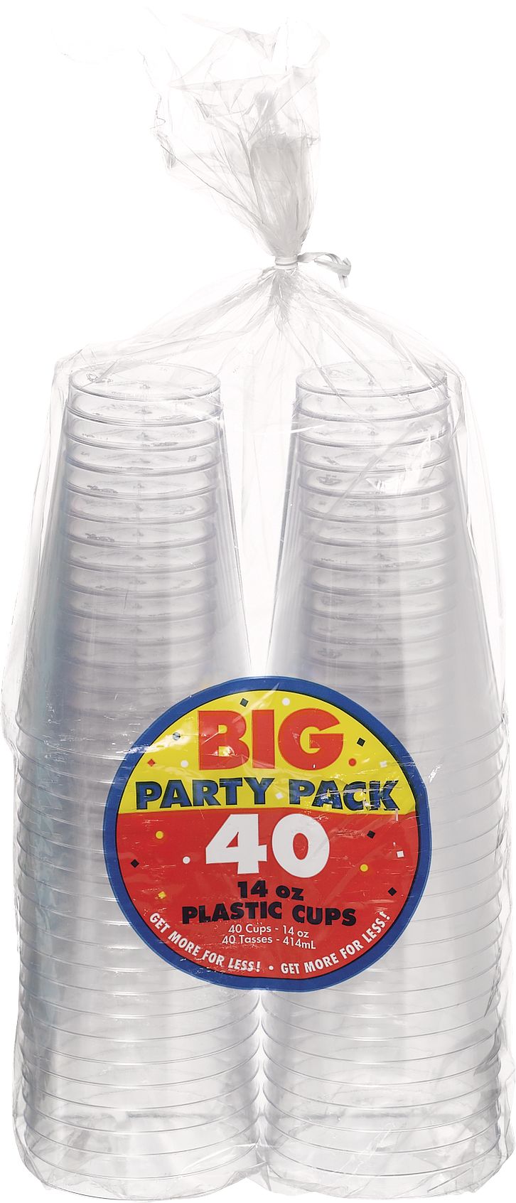 Big Party Pack Plastic Reusable Tumbler Cups, Clear, 14-oz, 32-pk, for Christmas/Thanksgiving/New Year's Eve/Birthday Party Front_Flat