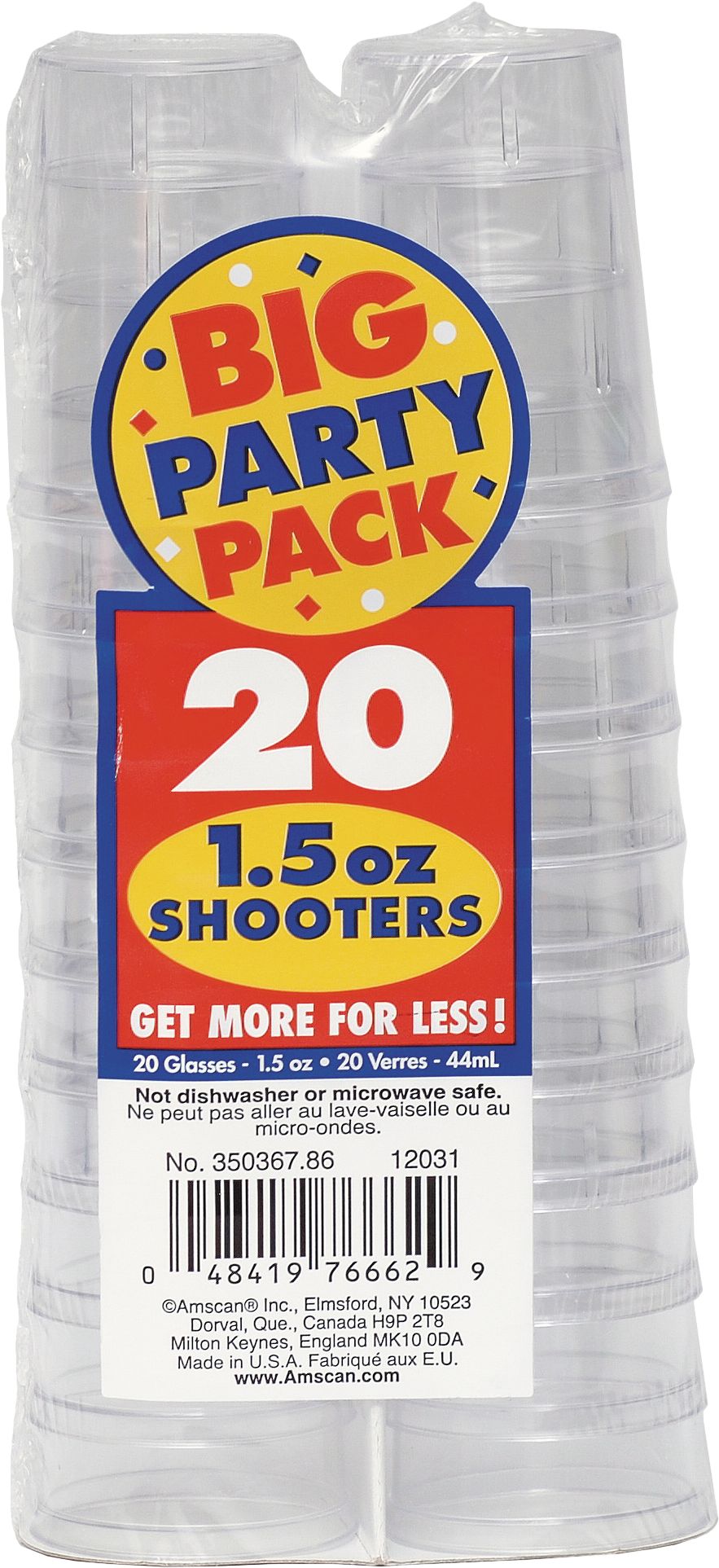 Big Party Pack Plastic Reusable Shooter Glasses, Clear, 5-oz, 20-pk, for Christmas/Thanksgiving/New Year's Eve/Birthday Party Front_Flat