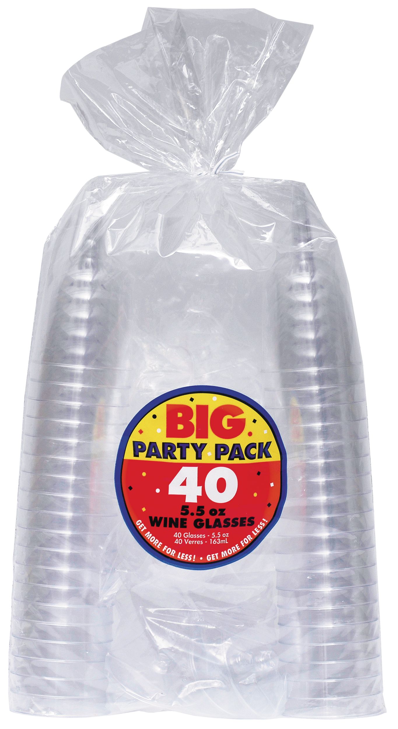 Big Party Pack Plastic Reusable Wine Glasses, Clear, 5.5-oz, 32-pk, for Christmas/Thanksgiving/New Year's Eve/Birthday Party Front_Flat