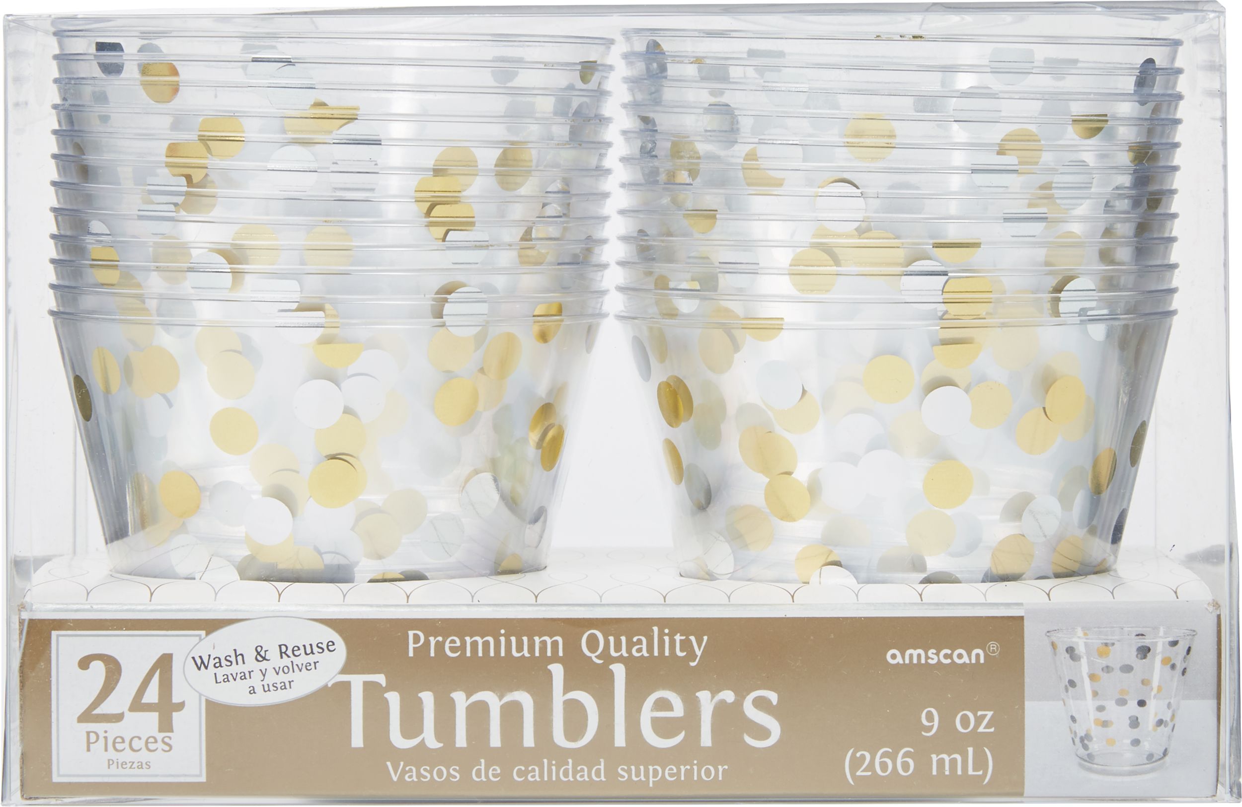 Metallic Gold & Silver Confetti Plastic Cups, Birthdays, Anniversaries more, 9-oz, 24-pk Front_Flat
