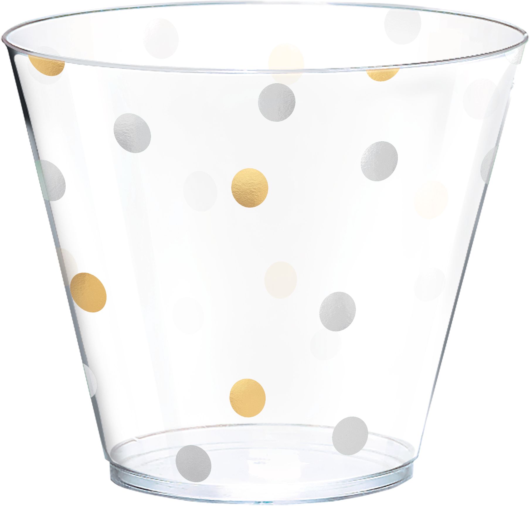 Gobelets en plastique confettis, or et argent métallique, anniversaires, 9&nbsp;oz, paq. 24 Front_Flat