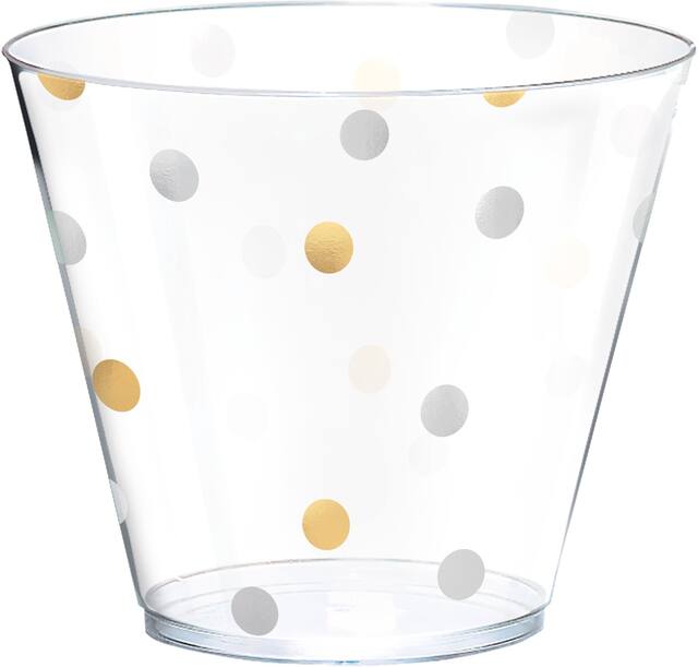 Gobelets en plastique confettis, or et argent métallique, anniversaires, 9&nbsp;oz, paq. 24 Front_Flat