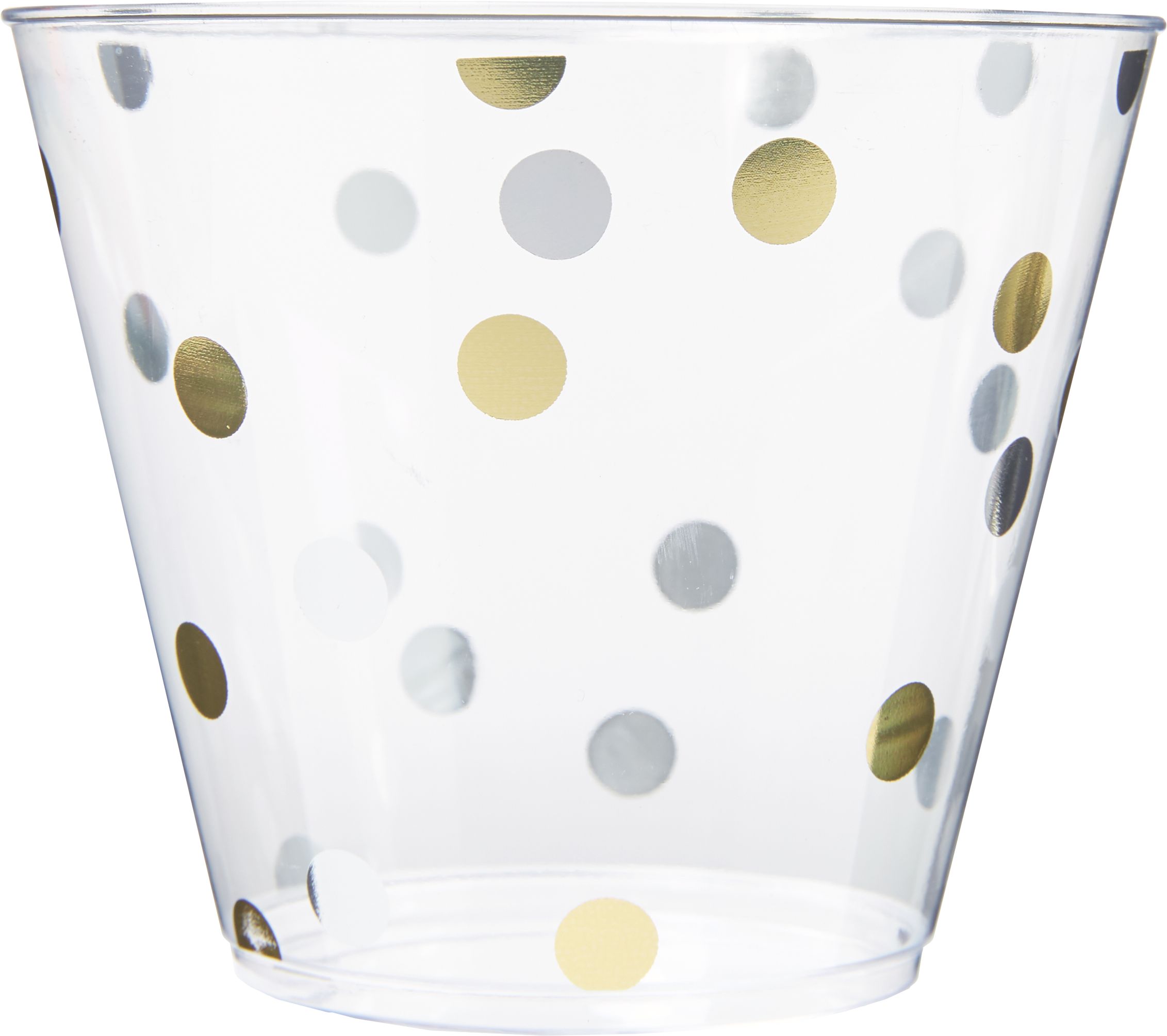 Gobelets en plastique confettis, or et argent métallique, anniversaires, 9&nbsp;oz, paq. 24 Front_Flat