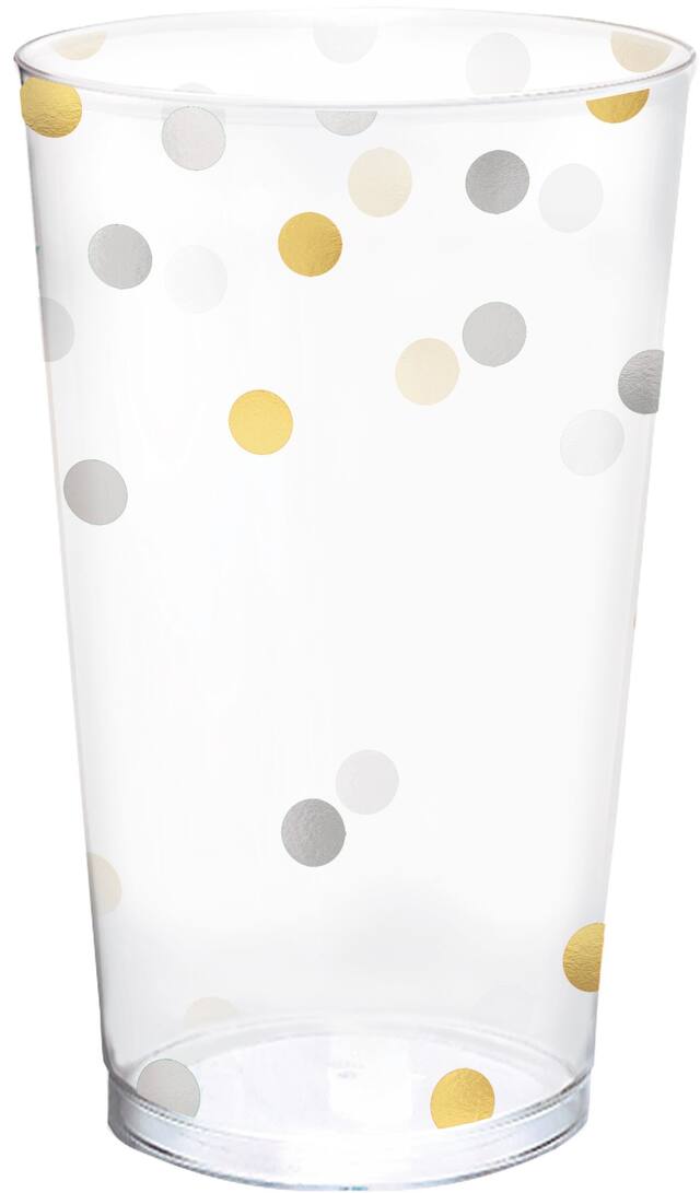 Gobelets en plastique de qualité supérieure Confetti doré et argenté métallique, paq. 16 Front_Flat