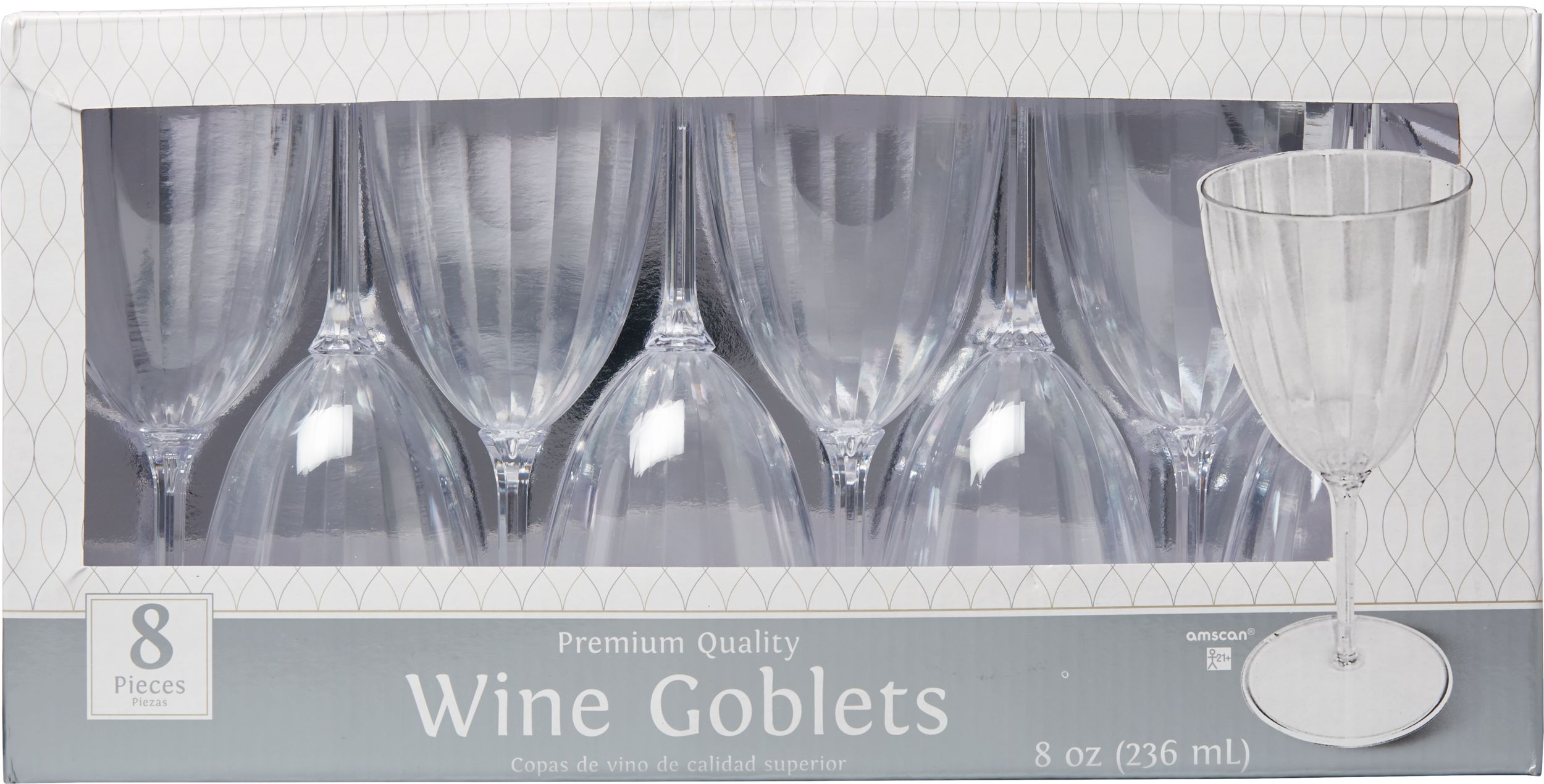 Plastic Reusable Wine Glasses, Clear, 8-oz, 8-pk, for Christmas/Thanksgiving/New Year's Eve Front_Flat