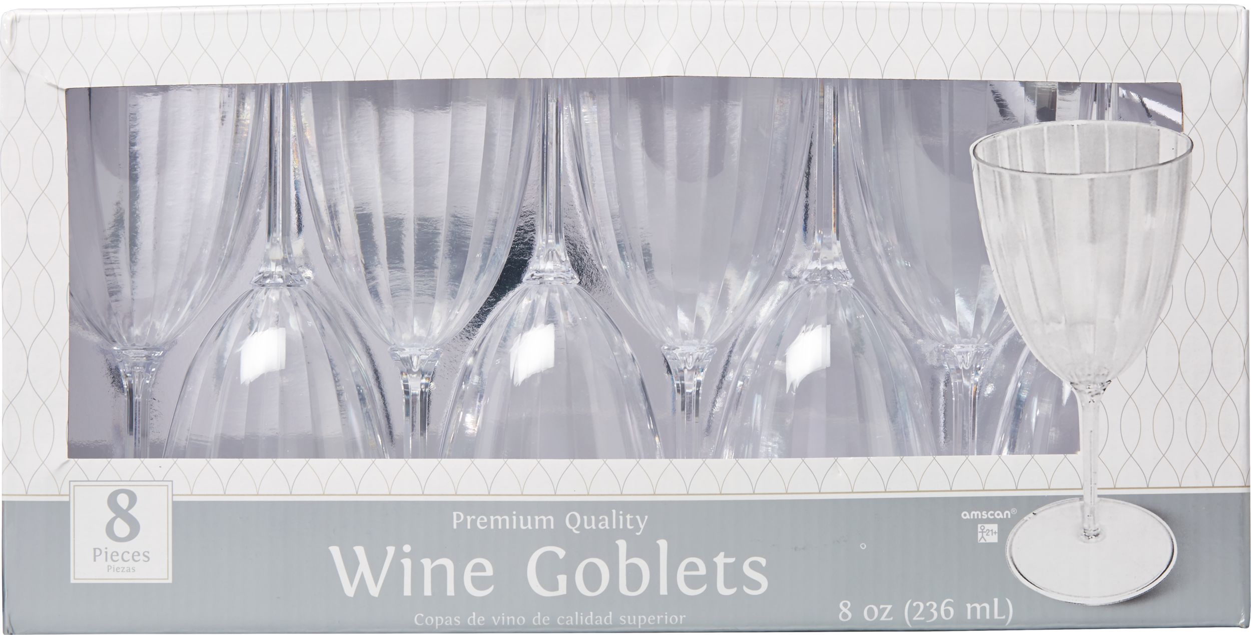 Plastic Reusable Wine Glasses, Clear, 8-oz, 8-pk, for Christmas/Thanksgiving/New Year's Eve Front_Flat