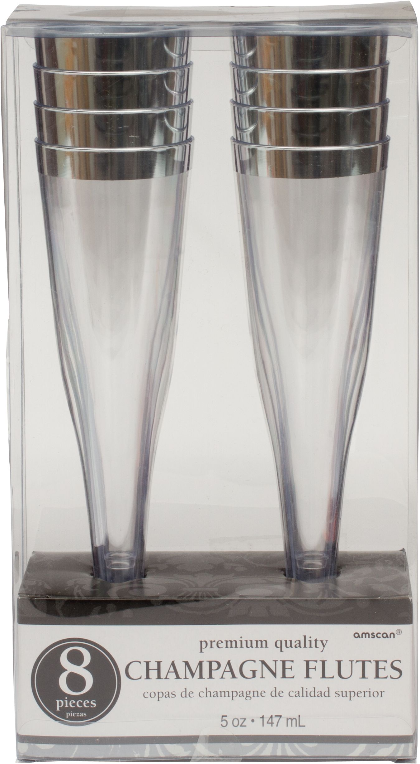 Silver-Trimmed Premium Plastic Champagne Flutes, 8-pk Front_Elevated