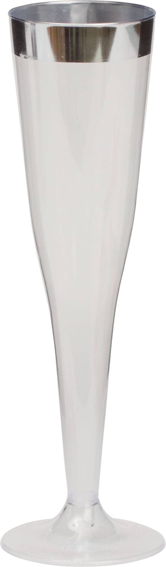 Silver-Trimmed Premium Plastic Champagne Flutes, 8-pk Front_Elevated