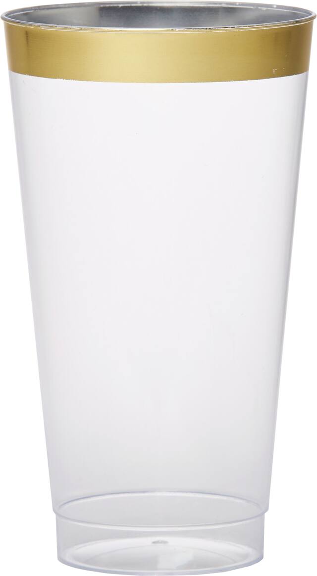 Verres en plastique transparent à bordure or de première qualité, paq. 16 Front_Elevated