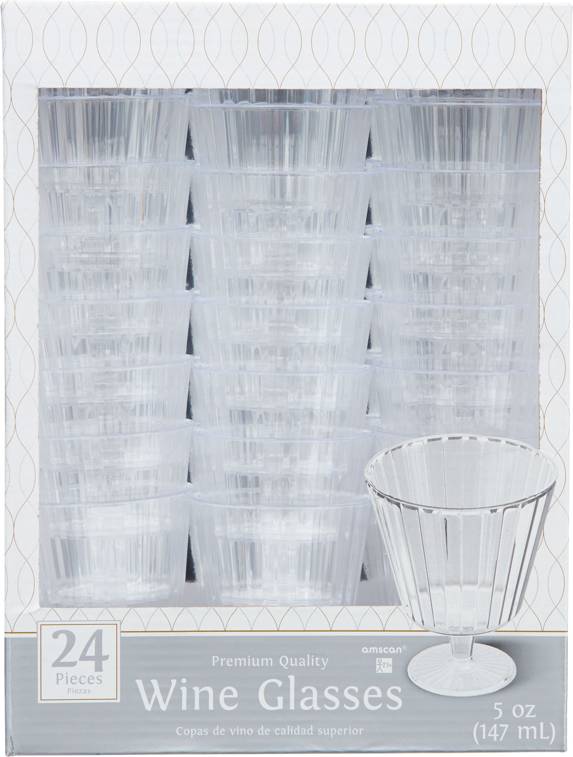 Plastic Wine Glasses, Birthdays, Showers, More, Clear, 5-oz 24-pk Front_Flat