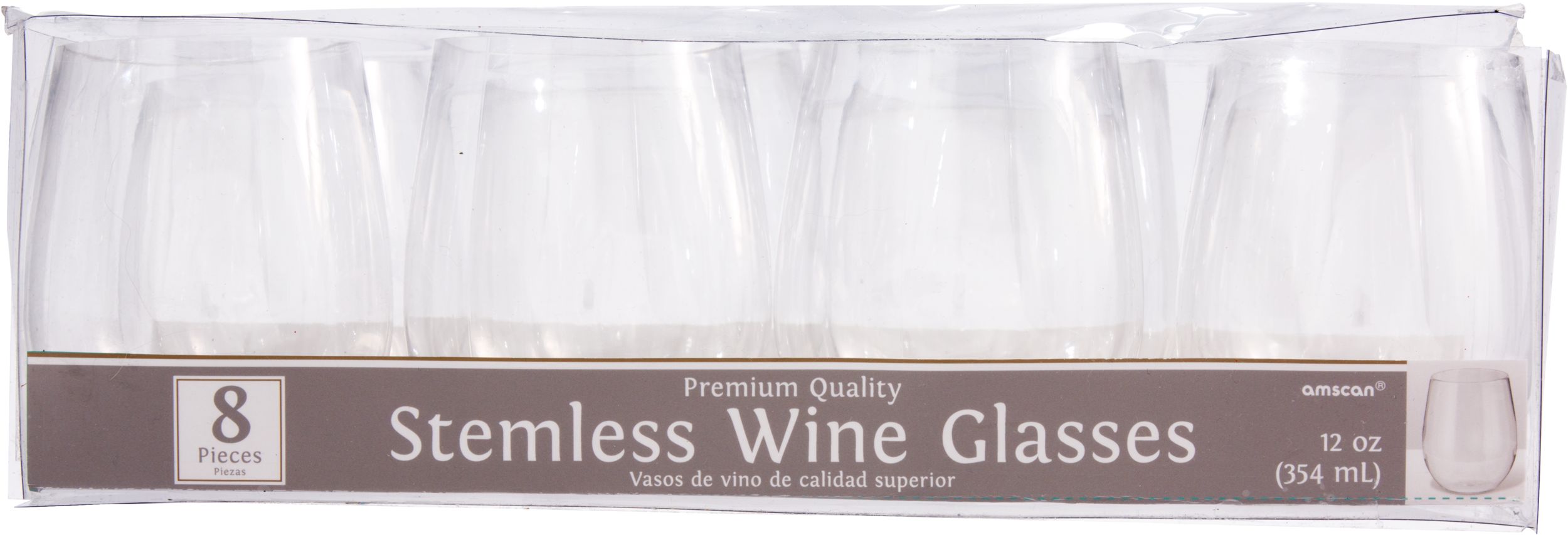 Plastic Stemless Wine Glasses, Birthdays, Showers, More, Clear, 12-oz, 8-pk Front_Flat