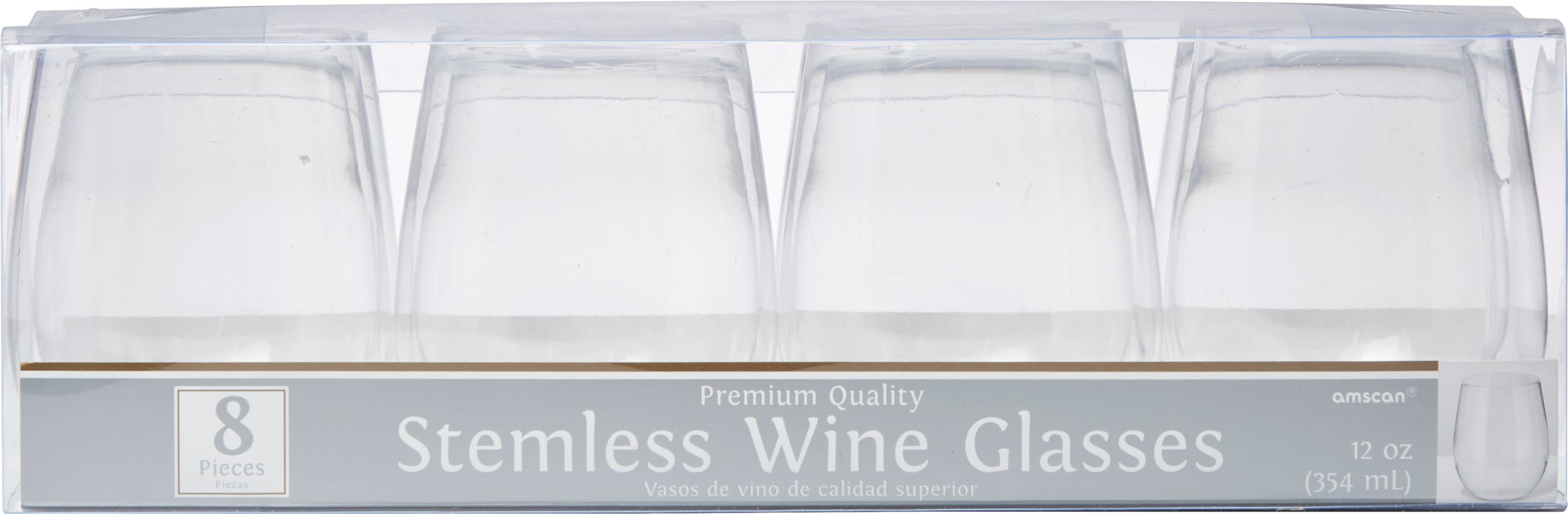 Plastic Stemless Wine Glasses, Birthdays, Showers, More, Clear, 12-oz, 8-pk Front_Flat