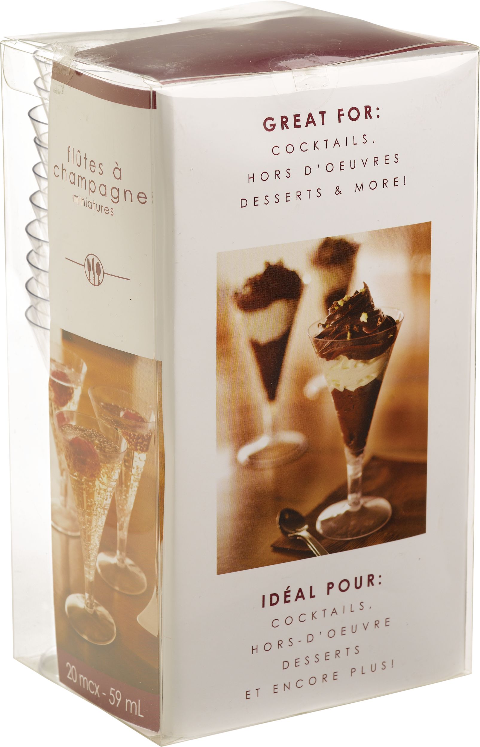 Mini Clear Plastic Champagne Flutes, 20-pk Back_Angled_Left