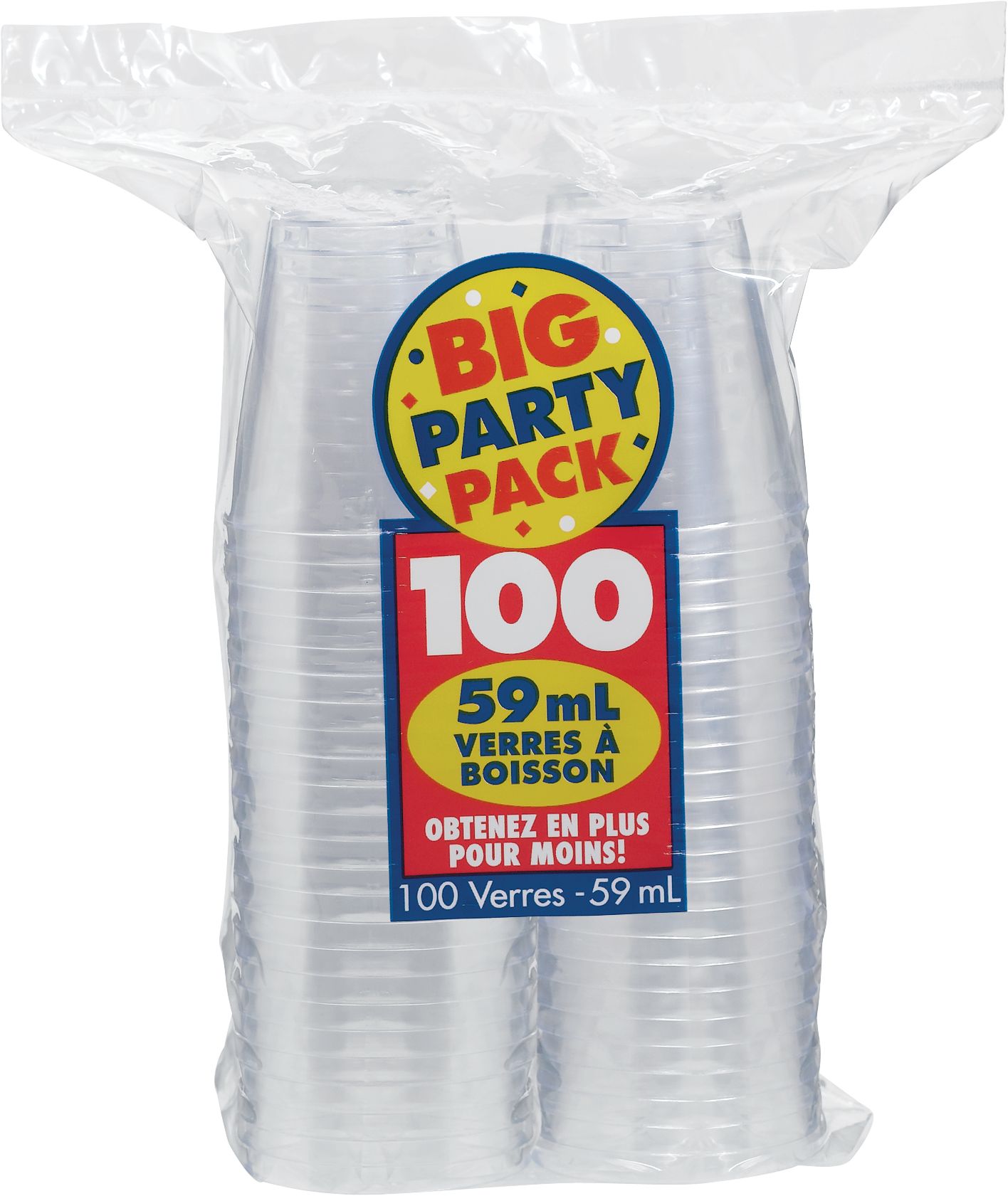 Big Party Pack Plastic Shot Glasses, Clear, 2-oz, 100-pk, for New Year's Eve/Graduation/Christmas/Birthday Party Front_Flat
