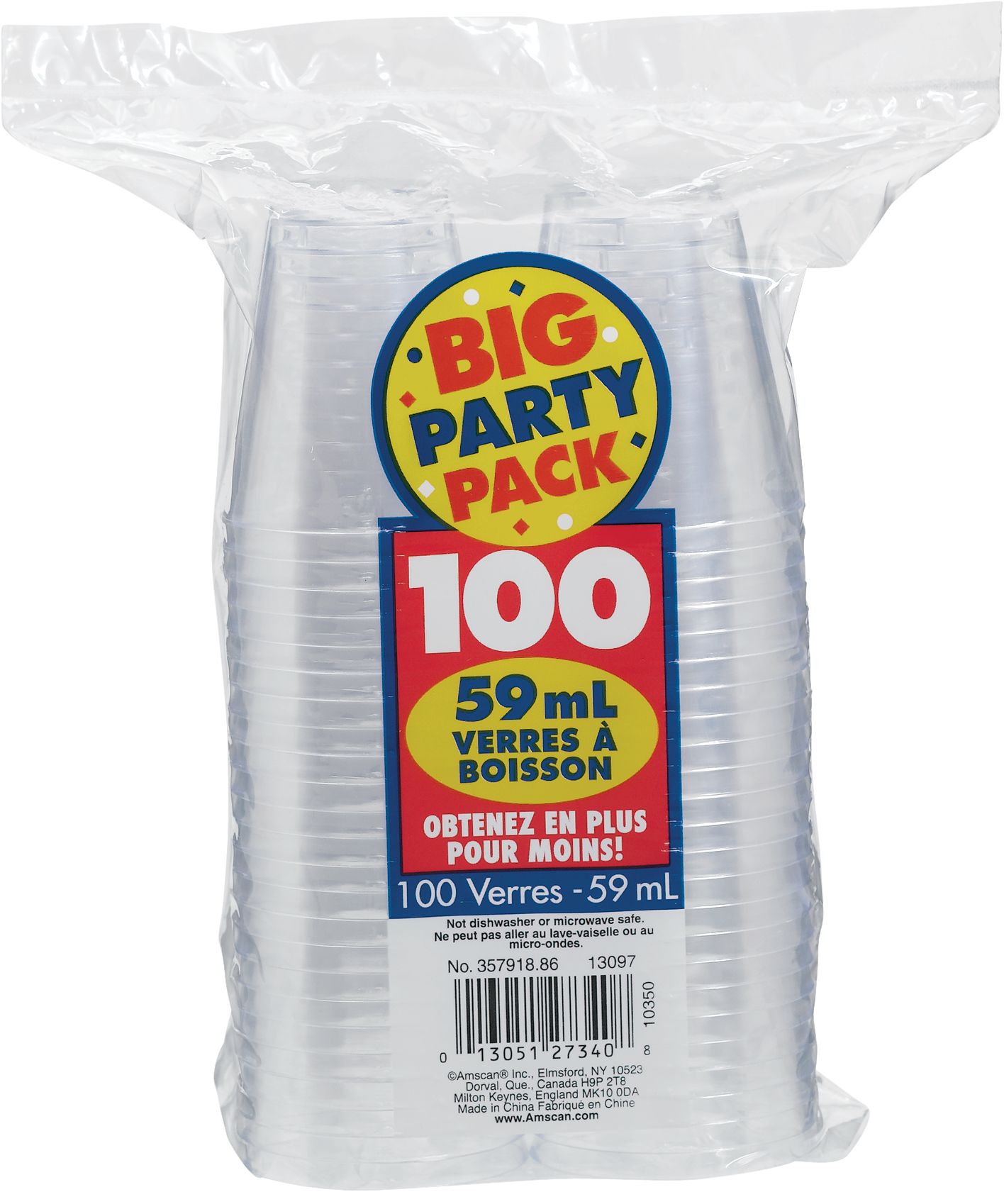 Big Party Pack Plastic Shot Glasses, Clear, 2-oz, 100-pk, for New Year's Eve/Graduation/Christmas/Birthday Party Front_Flat