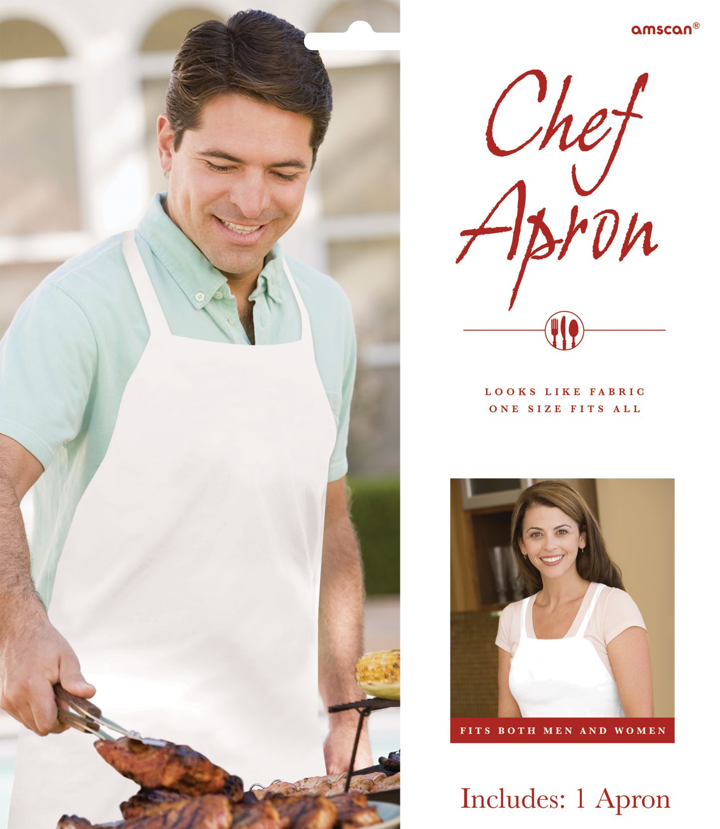 Disposable Paper Chef Wearable Apron, White, One Size, for Birthday Party Front_Flat