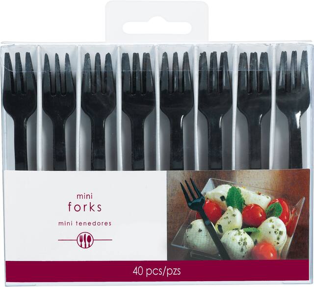 Mini Plastic Forks for Birthday, Party, Anniversary, Black, 40-pk Front_Flat