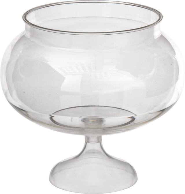 Round  Plastic Reusable Pedestal Serving Bowl, Clear, 60-oz, for Birthday/Baby Shower/Wedding Front_Elevated