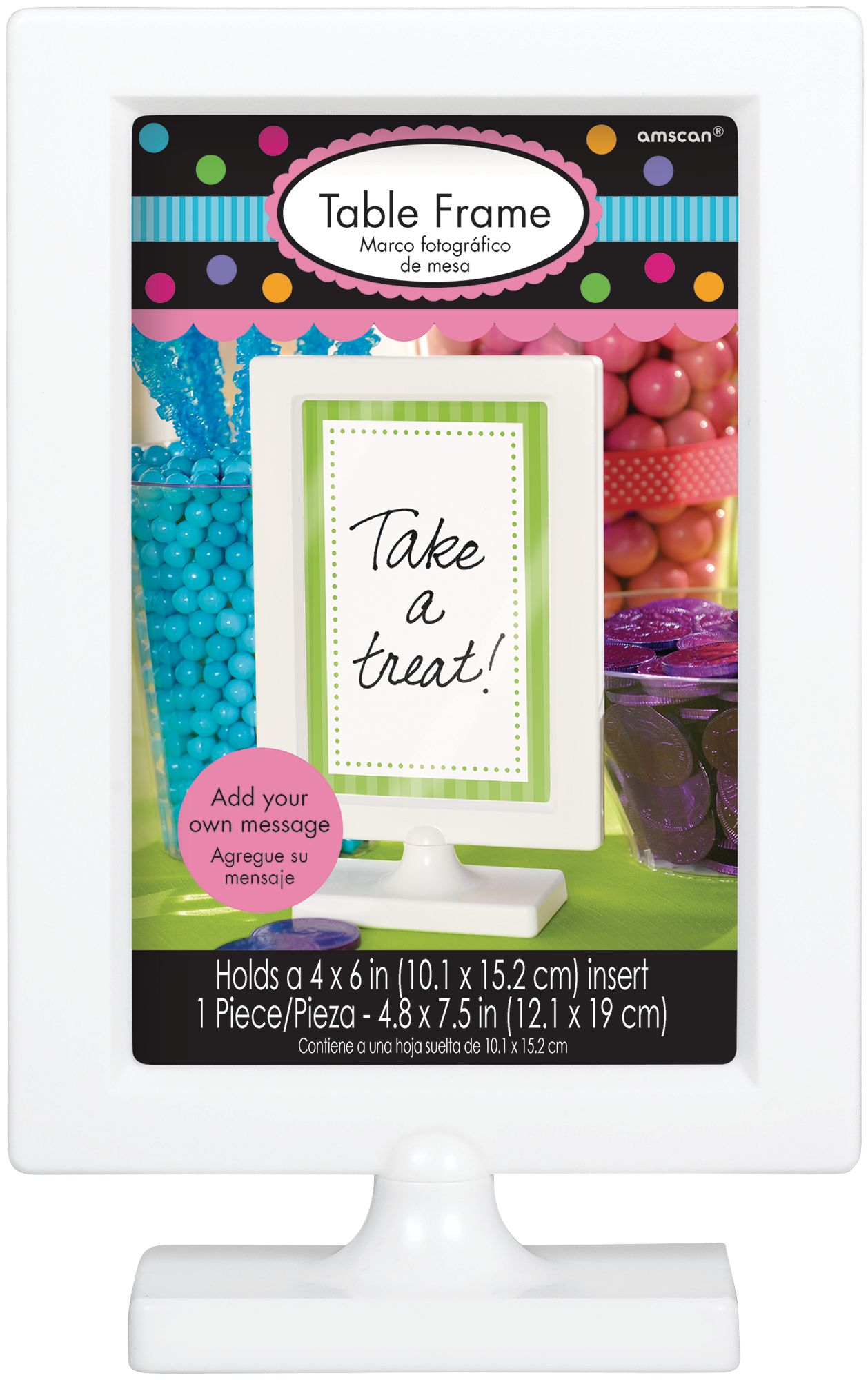 Rectangle DIY Customizable Plastic Table Frame Decoration, White, 7.5-in,  for Birthday/Baby Shower/Wedding Front_Flat