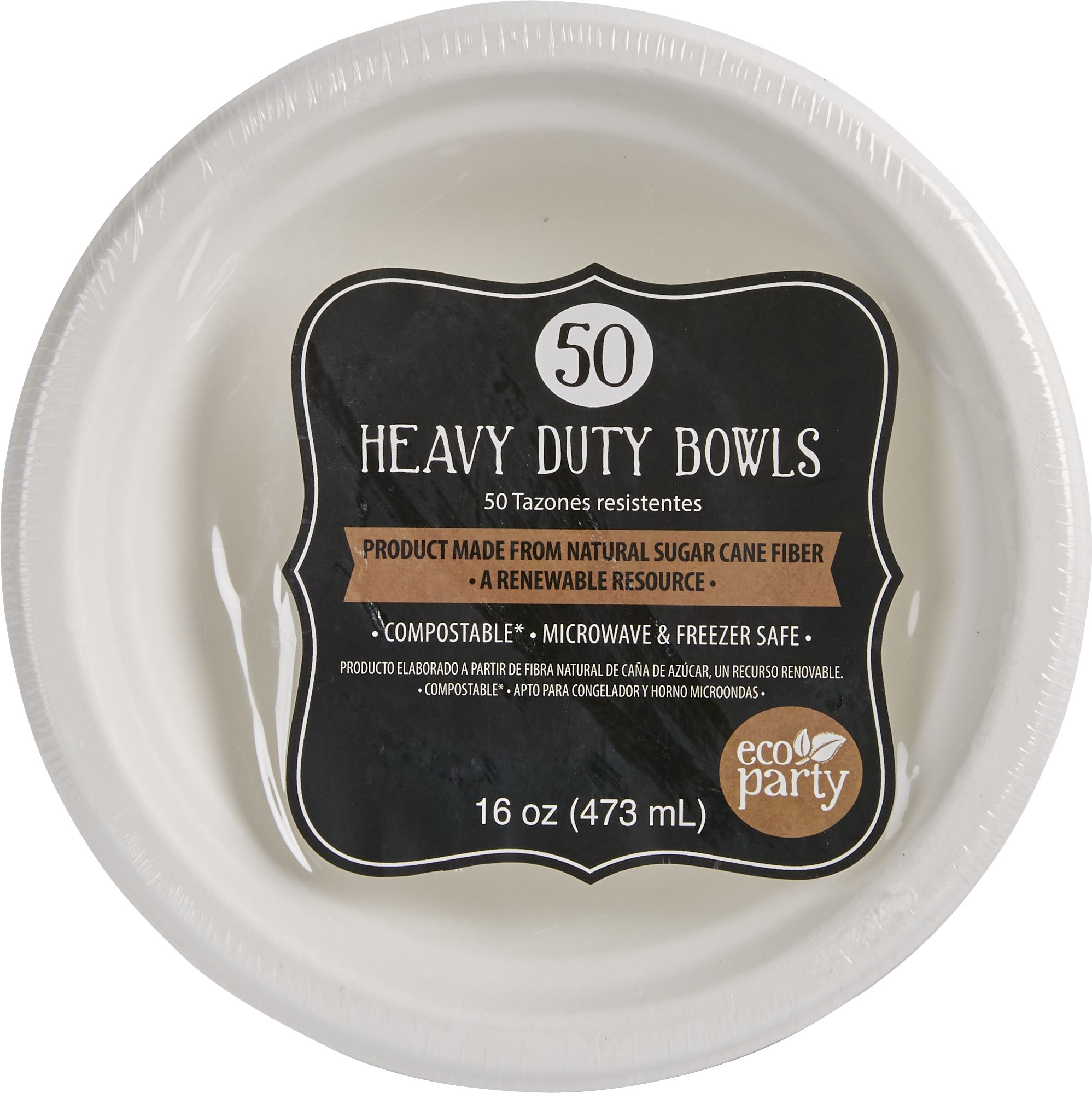 Round Sugarcane Eco Bowls, White,16-oz, 50-pk, for Christmas/Thanksgiving/New Year's Eve/Birthday Party Front_Flat