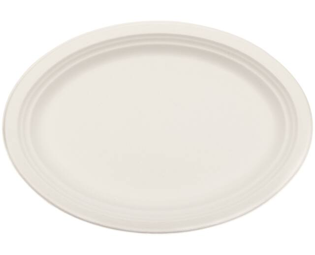 Round Sugarcane Eco Serving Platters, White, 12-in, 24-pk, for Christmas/Thanksgiving/New Year's Eve/Birthday Party Front_Flat