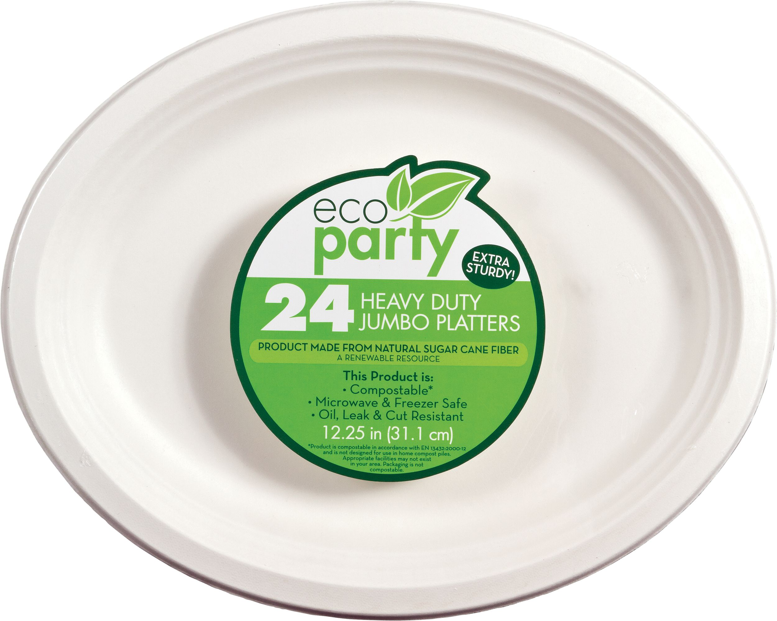 Round Sugarcane Eco Serving Platters, White, 12-in, 24-pk, for Christmas/Thanksgiving/New Year's Eve/Birthday Party Front_Flat