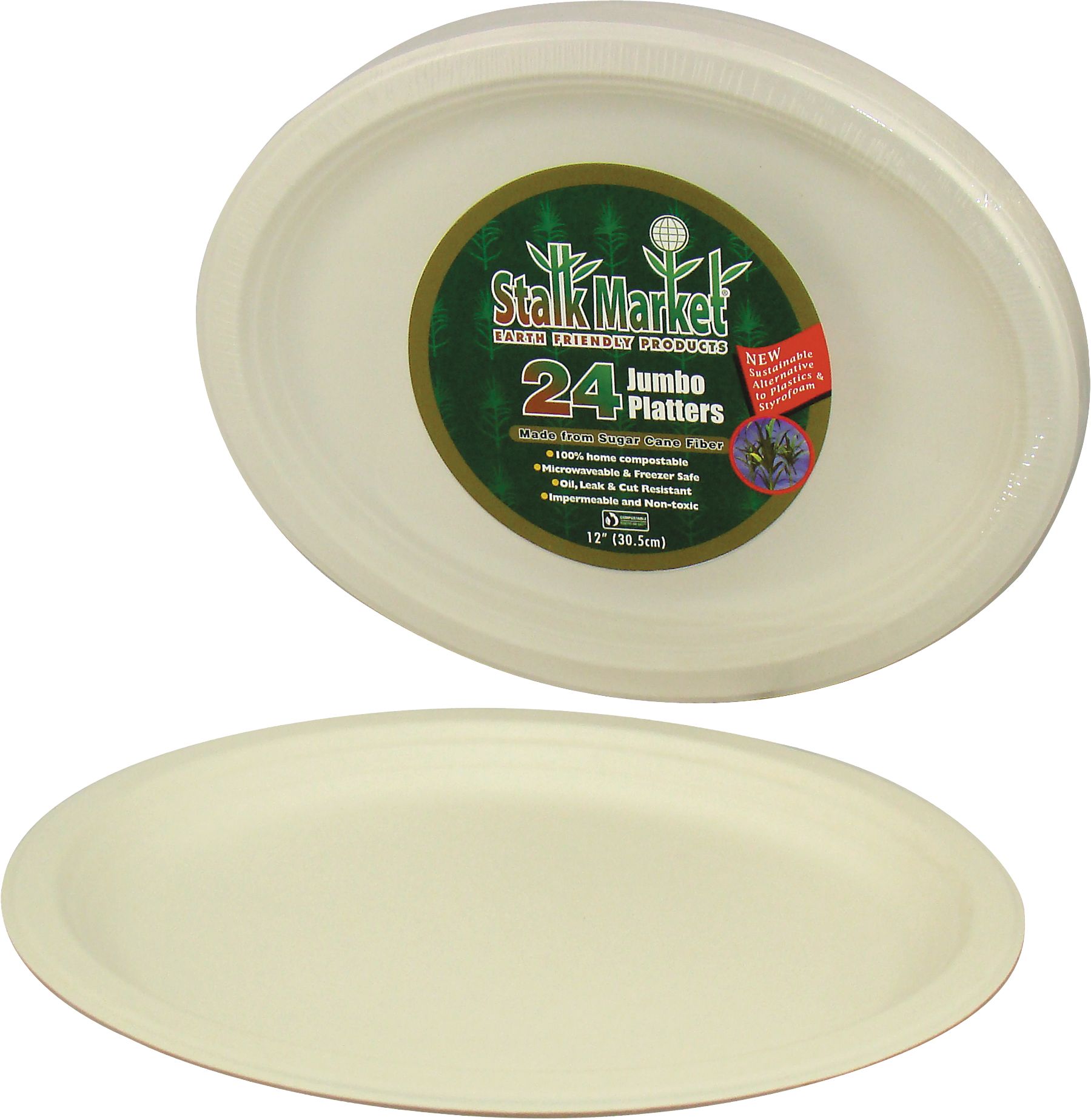Round Sugarcane Eco Serving Platters, White, 12-in, 24-pk, for Christmas/Thanksgiving/New Year's Eve/Birthday Party Composite_or_Mixed