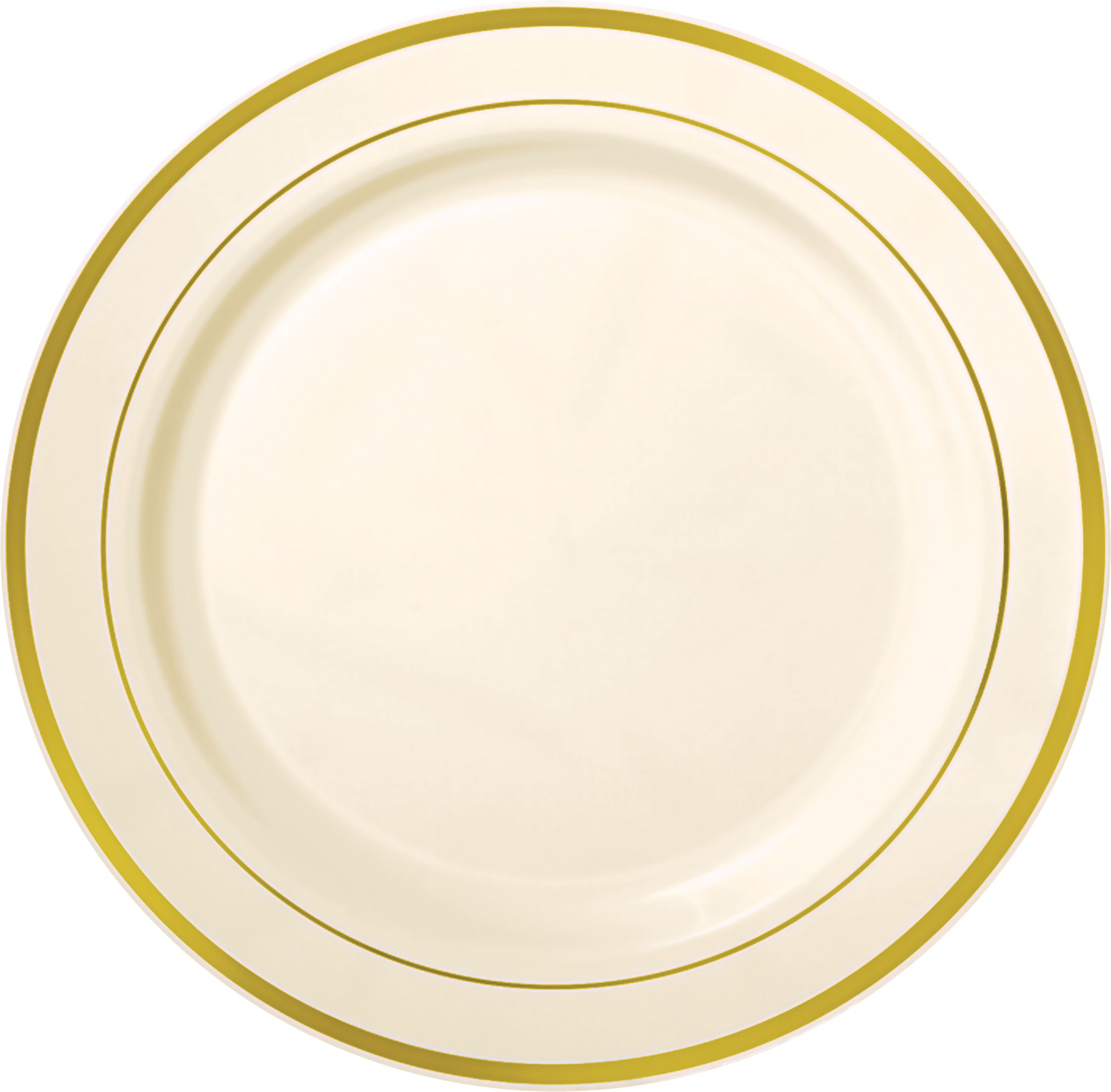Assiette de service en plastique crème à bordure dorée Front_Flat