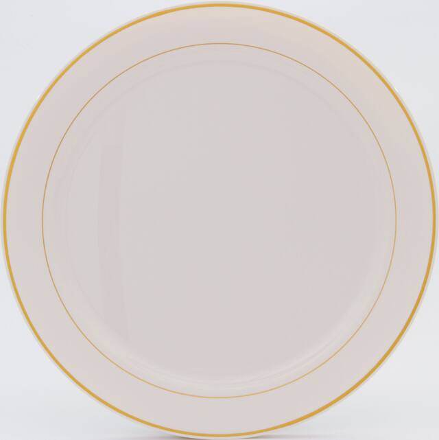 Gold Trimmed Cream Plastic Platter Front_Flat